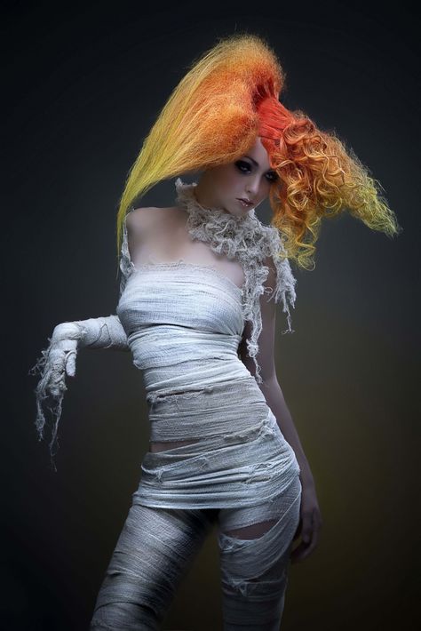 "I like her. She's awesome. Her costume looks like a real girl mummy." Search: mummy hair Mummy Costume, Avant Garde Hair, Haute Hair, Last Minute Costumes, Extreme Hair, Zombie Girl, Halloween Mummy, Fantasy Hair, Avant Garde Fashion