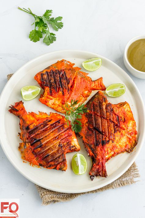 Tandoori Pomfret | Classic Tandoori Fish Recipe - Flavor Quotient Pomfret Recipe, Tandoori Fish, Pomfret Fish, Chicken Quinoa Salad, Tofu Chicken, Restaurant Advertising, Banana Oat Muffins, Chicken Meatball Recipes, Vegetarian Cake