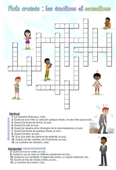 Les Sentiments, Crossword Puzzle, Activities For Kids