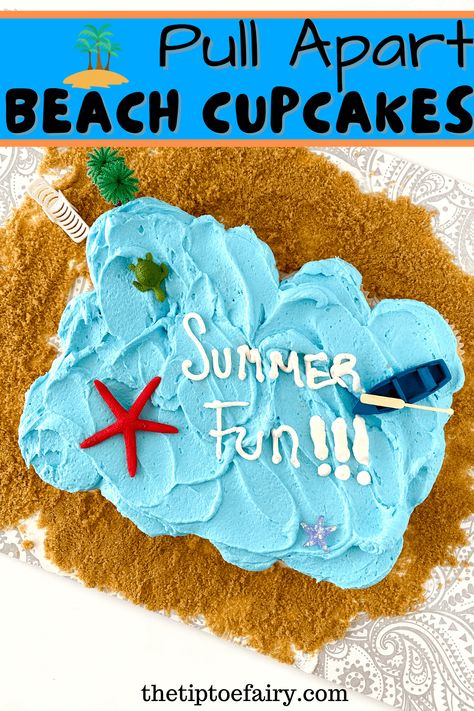 How to Make Summer Fun Beach Pull Apart Cupcake Cake | The TipToe Fairy Beach Pull Apart Cupcake Cake, Summer Cupcake Cakes Pull Apart, Cake Whale, Cupcake Cakes Pull Apart, Summer Cupcake, Pull Apart Cakes, Beach Cupcakes, Pull Apart Cupcake, Beach Themed Cakes