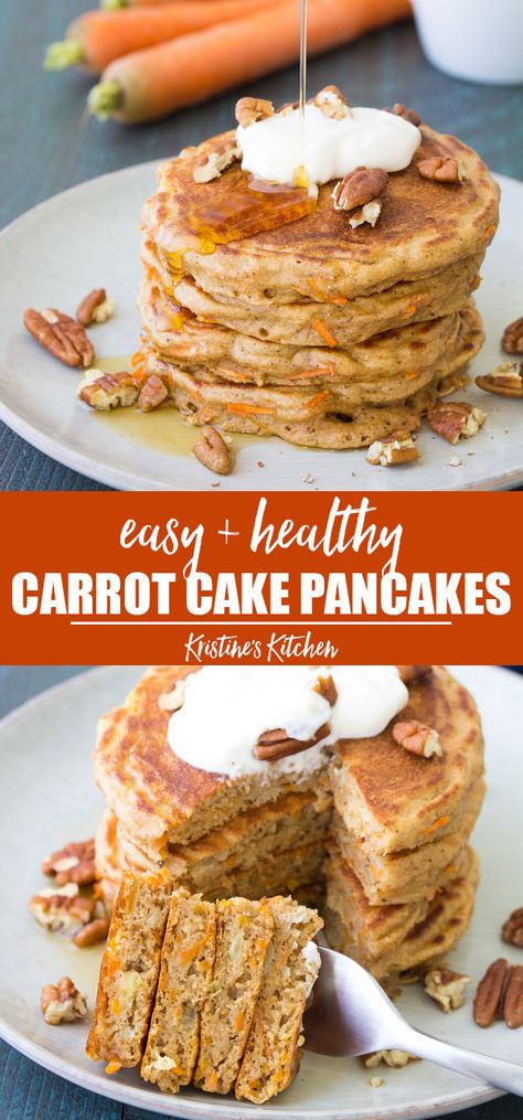 Carrot Banana Pancakes, Carrot Oat Pancakes, Healthy Carrot Pancakes, Carrot Pancakes Recipe, Carrot Yogurt, Carrot Cake Pancakes Healthy, Apple Carrot Pancakes, Carrot Cake Pancakes Easy, Carrot Cake Pancake Recipe