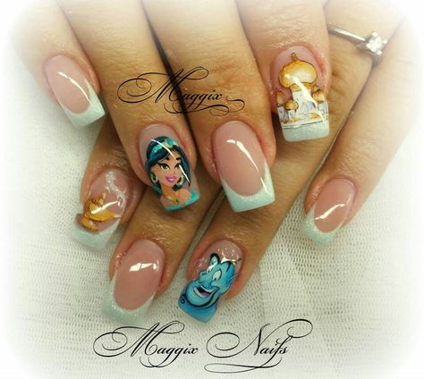 Al Aladdin Nails, Jasmine Nails, Frozen Nails, Belle Nails, Jasmine Party, Disney Inspired Nails, Disney Acrylic Nails, Paris Nails, Diva Nails