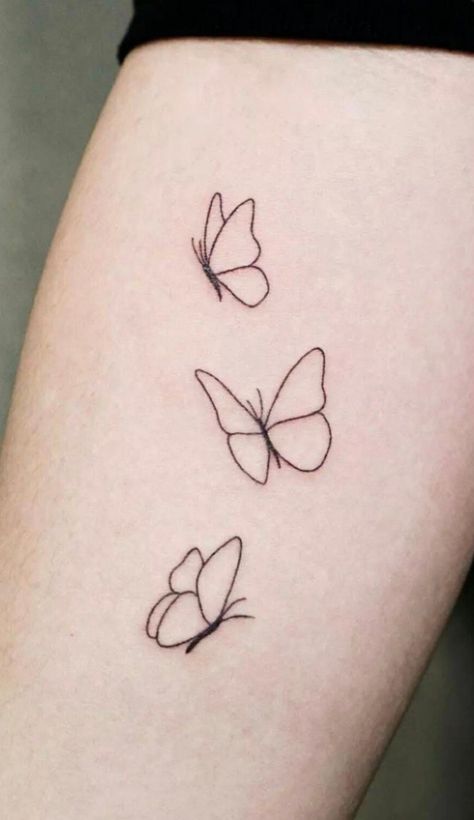 Three Butterfly Tattoo, Three Butterflies Tattoo, White Butterfly Tattoo, Tiny Butterfly Tattoo, Black And White Flower Tattoo, Lines Tattoo, Simple Butterfly Tattoo, Mother Daughter Tattoos, Ink Master