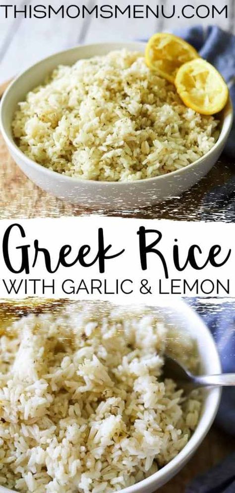 Mediterranean Jasmine Rice, Lemon Garlic Rice, Greek Rice Recipe, Rice With Lemon, Greek Side Dishes, Mediterranean Rice, Greek Rice, Greek Lemon Rice, Rice Side Dish Recipes