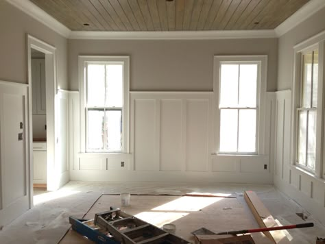 pine tongue and groove ceiling with 5' tall wainscoting I did in Atlanta Rustic Wainscoting, Wainscoting Kitchen, Wainscoting Ideas, Wainscoting Wall, Wainscoting Bedroom, Dining Room Wainscoting, Wainscoting Styles, Tongue And Groove Ceiling, Diy Wainscoting