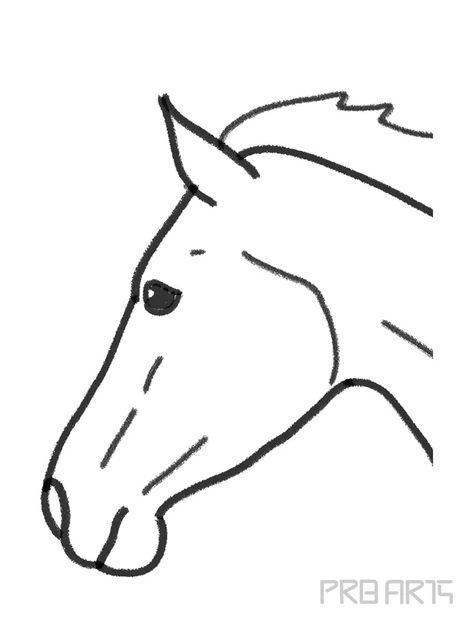 Horse Head Drawing Easy - PRB ARTS Horse Head Outline Simple, Printable Horse Head Template, Horse Drawing Easy Simple, Horse Head Drawing Tutorial, Horse Head Template Free Printable, Horse Head Drawing Easy, Horse Patterns Printable, How To Draw A Horse Head, Horse Sketch Easy