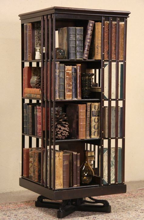 Nouveau Furniture, Revolving Bookcase, Walnut Bookcase, Art Nouveau Furniture, Home Library Design, Dream Furniture, Wood Project, Home Room Design, Solid Walnut