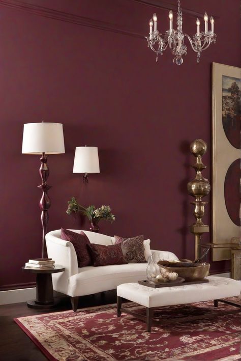 interior design,home decor,wall paint,color matching,space planning,home decorating,home interior Burgundy Walls Living Room, Red Wall Paint, Burgundy Room, Maroon Walls, Burgundy Living Room, Burgundy Walls, Light Oak Floors, Oxblood Color, Home Library Design