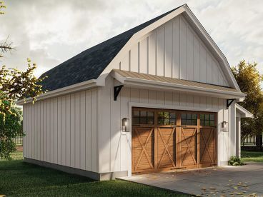 Modern Farmhouse Garage, Garage With Workshop, Detached Garage Designs, Garage Workshop Plans, Wood Garage, Farmhouse Garage, Garage Exterior, Workshop Plans, Gambrel Roof