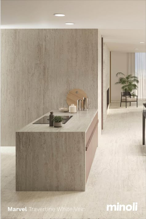 Marvel Travertine brings two new tantalising and tactile textures with Vein Cut exposing linear streaks in the pattern, and Cross Cut revealing more distinct colour variation adding a greater dimension of depth to designs. Travertine Floor Bathroom, Travertine Floor Kitchen, Kitchen Travertine Floor, Travertine Kitchen, Extended Kitchen, Travertine Flooring, White Travertine, Travertine Floor, Travertine Sinks