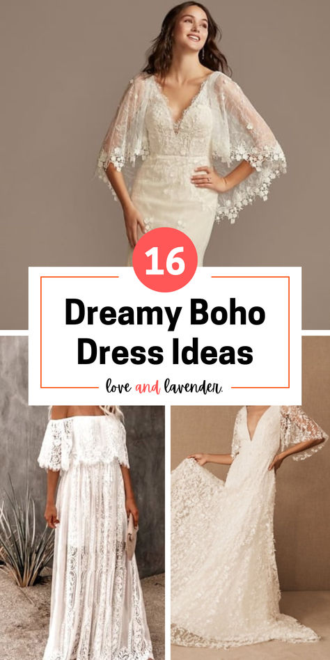 Dreaming of a whimsical and free-spirited wedding look? 🌿👗 Check out these 16 dreamy boho dress ideas for your big day! From flowing lace gowns and intricate embroidery to off-the-shoulder and bell-sleeve designs, this board is packed with inspiration for brides who love effortless elegance. Find the perfect boho dress to make your wedding day unforgettable! 💍✨ #BohoWeddingDress #BohemianBride Boho Off The Shoulder Wedding Dress, Boho Sleeve Wedding Dress, Bohemian Style Gown, Boho Style Wedding Dress, Affordable Boho, Boho Wedding Dresses, Elegant Bridal Gown, Hippie Fashion, Boho Style Wedding