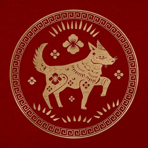 Dog year golden badge vector traditional Chinese zodiac sign | premium image by rawpixel.com / Nunny Asian New Year, Dog Chinese Zodiac, Dog Zodiac, Paw Logo, Dad Tattoo, Logo Elements, Chinese Astrology, Astrology And Horoscopes, Astrological Signs