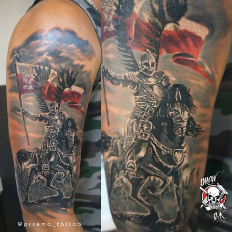 Polish Hussar Tattoo, Gladiator Tattoos, Polish Eagle Tattoo, Warriors Tattoo, Typographic Tattoo, Poland Tattoo, Polish Hussars, Polish Tattoos, Gladiator Tattoo