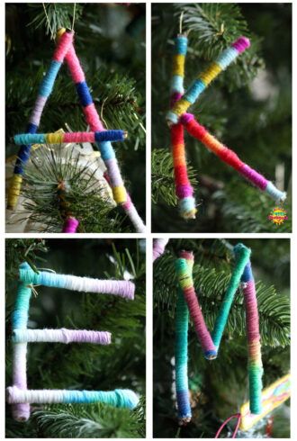 Fun and Easy Crafts for Kids ages Toddler to Tween - Happy Hooligans Crafts With Yarn For Preschoolers, Diy Twig Ornaments, Twig And Yarn Christmas Tree, Christmas Craft All Ages, Homemade Letter Ornaments, Yarn Letter Ornament, Christmas Decoration Homemade, Fun Christmas Activities For Kids Diy Crafts, Christmas Twig Tree