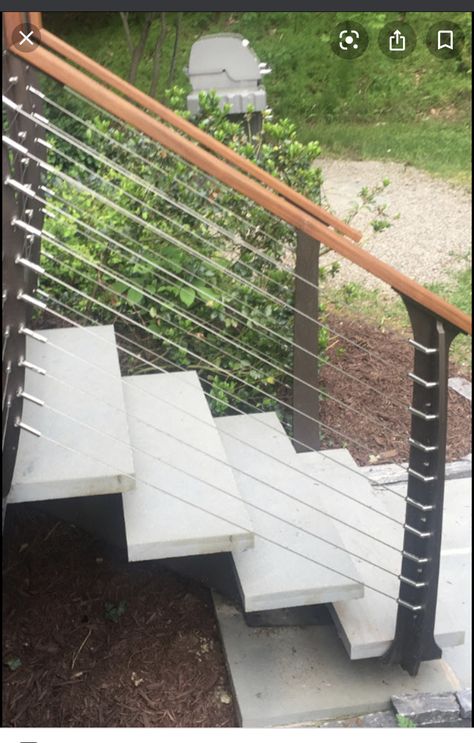 Concrete Stair Railing Outdoor, Modern Deck Stairs, Fabricated Stairs, Exterior Stairs Design, Outdoor Stairs Ideas, Outside Stairs Design, Trex Stairs, Steps Railing, Deck Fencing