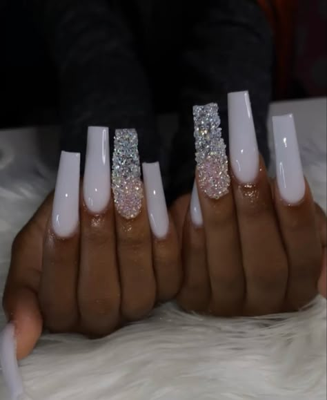 Long Acrylic Nail Designs, Trendy Nail Art Designs, Colored Acrylic Nails, White Acrylic Nails, Classy Acrylic Nails, Long Acrylic Nails Coffin, Acrylic Nails Coffin Pink, Long Square Acrylic Nails, Trendy Nail