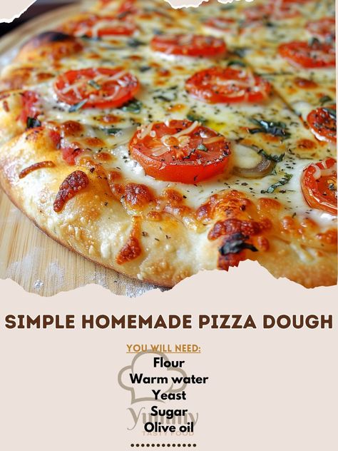 🍕 Master the art of pizza with our Simple Homemade Pizza Dough! #PizzaNight Simple Homemade Pizza Dough Ingredients: Flour (3 cups) Warm water (1 cup) Yeast (1 packet) Sugar (1 tsp) Olive oil (2 tbsp) Salt (1 tsp) Instructions: Dissolve yeast in warm water with sugar. Mix in flour, oil, and salt. Knead. Let rise for 1 hour. 🍕 Whip up your favorite pizza with this easy, versatile dough! #HomemadePizza Simple Homemade Pizza, Pizza Dough Ingredients, Easy Homemade Pizza, Dough Ingredients, Homemade Pizza Dough, Pizza Night, Homemade Pizza, Pizza Dough, Yeast