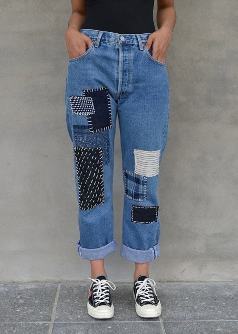 Patchwork Jeans Diy, Patched Jeans Diy, Jean Diy, Jeans With Patches, Ripped Jeggings, Diy Jeans, Diy Vetement, Custom Jeans, Trendy Swimwear