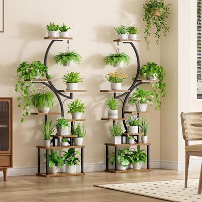 Plant Stand with Grow Lights - To promote the healthy growth of indoor plants, our plant stand features full-spectrum, timer-enabled and brightness-adjustable grow lights, ensuring your plants receive the ideal light conditions for every growth stage. Free your hands and save your time by not needing to move your plants to catch sunlight. You can place this plant stand indoor anywhere. 8-Tier, 62" Tall Plant Stand - Our indoor plant shelves feature two independent units with a total of 16 pot sp Inside Plant Stand Ideas, Plant Wall Shelves, Indoor Plant Shelf, Inside Plants Decor, Flower Quotes Inspirational, Tall Plant Stand, Indoor Plant Shelves, Plant Home Decor, Plant Rack