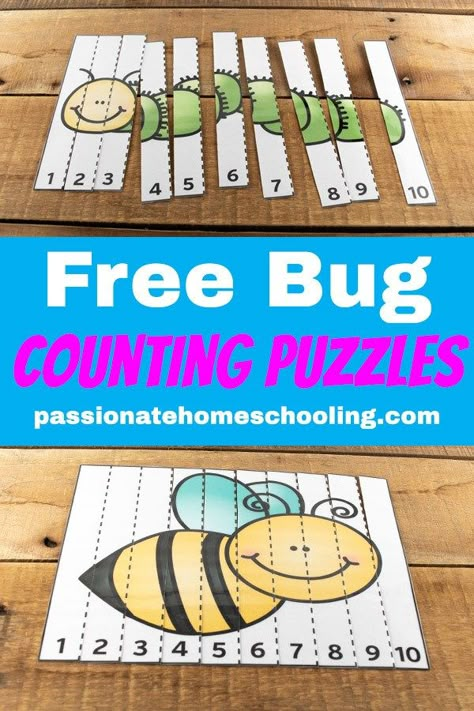 FREE COUNT TO 10 BUG PUZZLES: These counting to 10 bug puzzles are so cute!! My daughter loves to practice her numbers with these fun activities. A perfect way to have fun practicing early math skills. #preschool #mathpuzzles #homeschool #preschoolactivities Bug Activities, Insects Preschool, Counting Puzzles, Bugs Preschool, Number Activities, Early Math, Math Activities Preschool, Preschool Lessons, Toddler Learning Activities