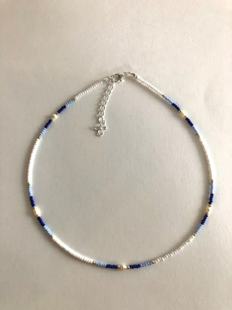 Blue Beaded Necklace Ideas, Tiny Bead Necklace Ideas, Pearl And Seed Bead Necklace, Glass Seed Bead Necklace Ideas, Beachy Beaded Jewelry, Beachy Blue Beaded Necklaces For Vacation, Blue Beaded Jewelry For Beach, Blue Beaded Necklaces For The Beach, Blue Beaded Beachy Jewelry