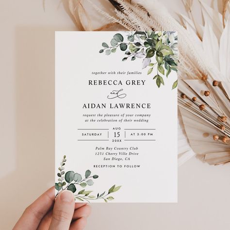 Rustic Eucalyptus Greenery Wedding Invitation Wedding Invitations Simple Elegant, Modern Simple Wedding Invitations, Reception Only Invitations, Popular Wedding Invitations, Green Wedding Theme, Wedding Invitation Trends, Wedding Announcement Cards, Boho Wedding Invitations, Wedding Invitations Simple