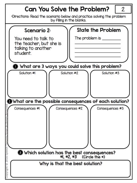 71+ Free Social Problem-Solving Scenarios - Speech Therapy Store Problem Solution Activities, Differentiated Lesson Plans, Worksheets For Middle School, Problem Solving Worksheet, Social Skills Lessons, Social Emotional Activities, Teaching Life Skills, Problem Solving Activities, Social Skills Groups