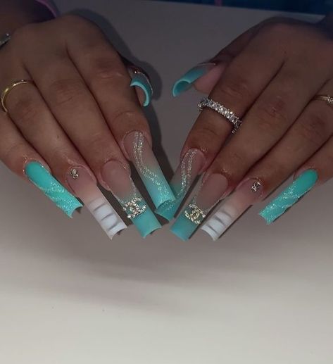 Turquoise Acrylic Nails, Teal Acrylic Nails, Turquoise Nail Designs, Tiffany Blue Nails, Occasion Nails, Aqua Nails, Teal Nails, Turquoise Nails, Blue Acrylic Nails