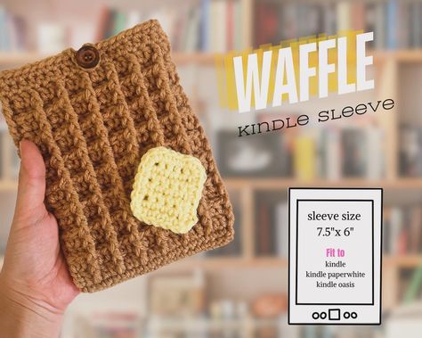 New kindle sleeve ���🧇❤️ Would cute gift also ✅ #waffle #wafflelove #kindlesleeve #crochet #crochetkindlesleeve #etsyshop #giftideas #giftforwafflelover #handmadegift #crochettabletcover #crochetersofinstagram Crochet Tablet Cover, Crochet Ipad Case, Crochet Waffle, Crochet Case, Kindle Sleeve, Kindle Cover, Kindle Case, Crochet Inspo, How To Purl Knit