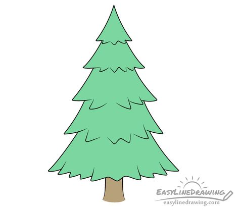 How to Draw a Pine Tree Step by Step - EasyLineDrawing Easy Pine Tree Drawing, How To Draw A Pine Tree, Draw A Pine Tree, Christmas Tree Drawing Easy, Tree Trunk Drawing, Tree Line Drawing, Tree Drawing Simple, Pine Tree Drawing, Tree Drawings