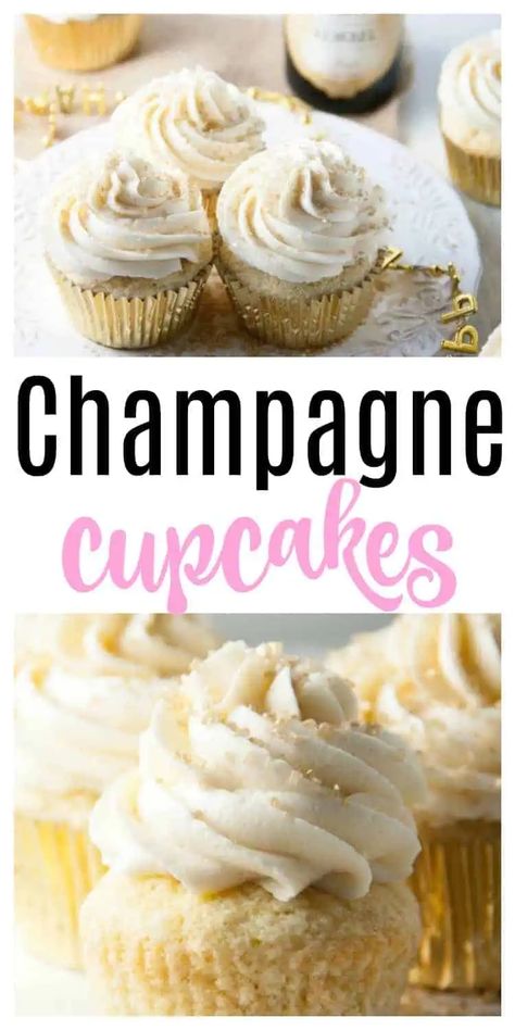 Champagne Cupcakes (with Champagne Buttercream!) Champagne Cupcakes With Box Cake, Moscato Cake, Alcohol Cupcakes, Champagne Cupcake Recipes, Cupcakes Easy, Champagne Cupcakes, Champagne Cake, Boxed Cake, Cupcakes Cake