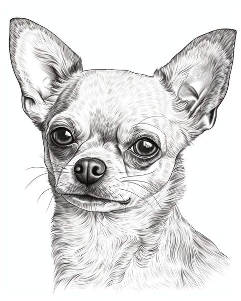 Chihuahua Drawing Simple, Chihuahua Sketch, Drawing Chihuahua, Chihuahua Drawing, Dog Pencil Drawing, Bird Pencil Drawing, Chihuahua Tattoo, Pet Portrait Paintings, Black Ink Art