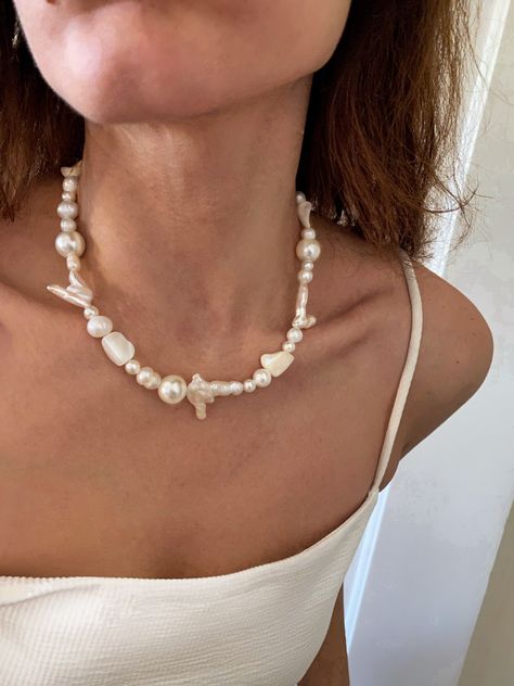 Excited to share this item from my #etsy shop: Mermaid pearl necklace, chunky different pearl necklace, mismatched big pearl necklace, boho bridal necklace, summer jewelry Diy Pearl Jewelry, Big Pearl Necklace, Mermaid Pearl, Bead Board, Pearls Diy, Big Pearl, Necklace Chunky, Boho Bridal, Necklace Boho