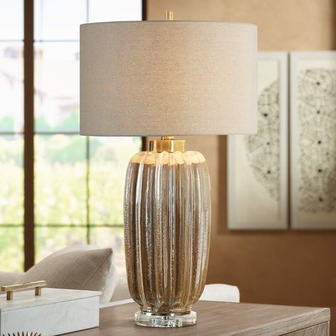 Uttermost Gistova Ivory and Rust Brown Ceramic Table Lamp - #32P24 | Lamps Plus Uttermost Lamps, Transitional Table Lamps, Brown Ceramic, Gold Table Lamp, Nightstand Lamp, Gold Table, Tall Vases, Desk Light, Mid Century Decor