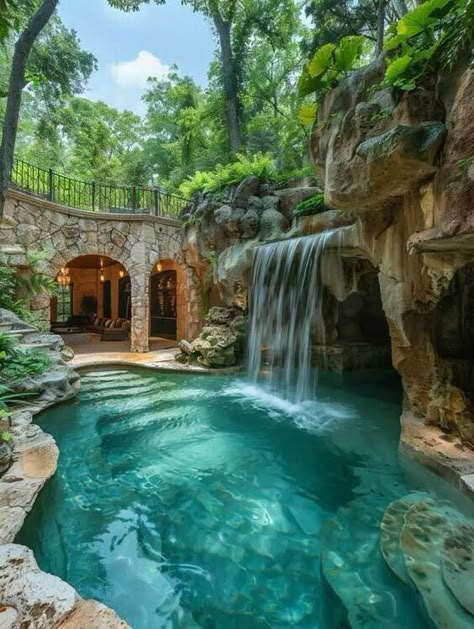 150+ indoor swimming pool ideas, outdoor swimming pool designs plus land scaping | eBay Small Pool Ideas Backyard, Cool Pool Designs, Pool Ideas With Waterfall, Outdoor Swimming Pool Designs, Swimming Pool Backyard, Pool With Waterfall, Small Backyard Pool Ideas, Waterfall Pool, Small Backyard Pool