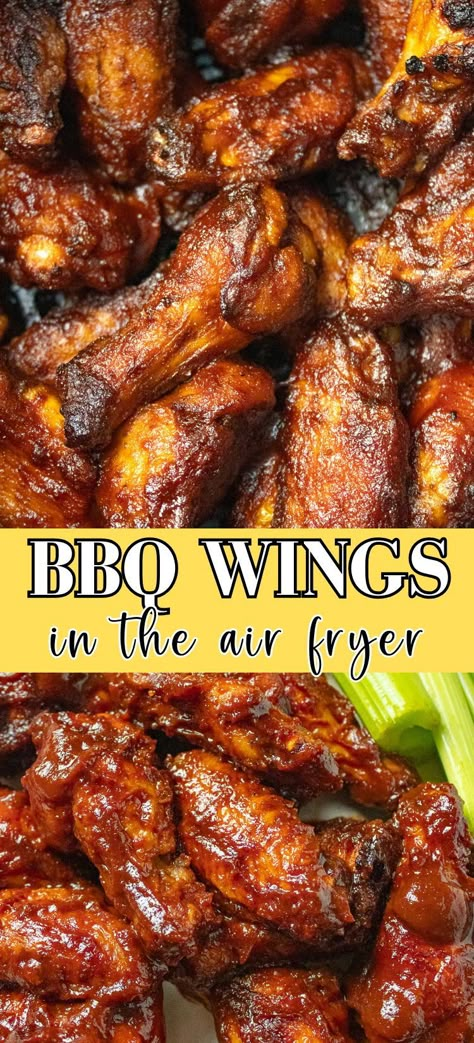 These air fryer bbq chicken wings are the best! Perfect for your next summer party! Tender and juicy chicken wings are seasoned to perfection then air fried until crispy then tossed with a homemade bbq sauce. They are sticky, tangy, and easy to make using your air fryer! Air Fryer Bbq Wings, Air Fyer Wings, Air Fryer Chicken Wings Bbq, Air Fryer Barbecue Chicken Wings, Honey Bbq Wings Air Fryer, Chicken Wings Air Fryer Crispy, How To Air Fry Chicken Wings, Bbq Chicken Wings In Air Fryer, Air Fry Chicken Wings Crispy Recipe