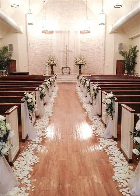 church wedding decorations Church Wedding Decorations Aisle, Church Wedding Decor, Small Church Weddings, Simple Church Wedding, Small Chapel, Church Aisle, Wedding Pews, Pew Decorations, Wedding Church Decor