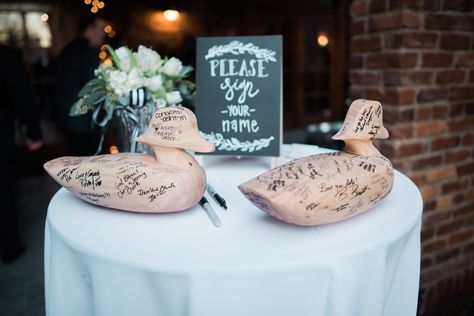 Duck Centerpieces Wedding, Duck Feathers Wedding, Hunting Wedding Favors, Duck Feather Wedding Decorations, Duck Hunting Wedding Cake, Waterfowl Wedding Ideas, Hunting Wedding Bouquets, Duck Hunting Party Ideas, Duck Hunting Rehearsal Dinner