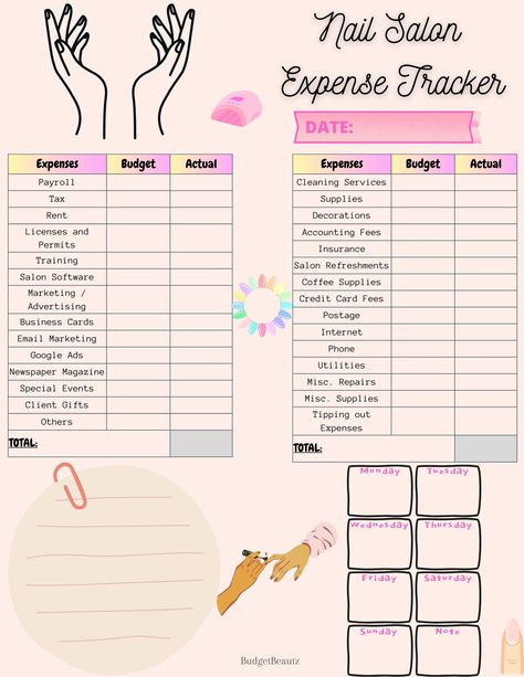 Salon Budget Sheet, Small Business Budget Planner, Budget Expense Tracker, Small Business Expense Tracker Printable, Bullet Journal Spending Tracker, Budget Planner Book, Salon Software, Coffee Supplies, Paycheck Budget