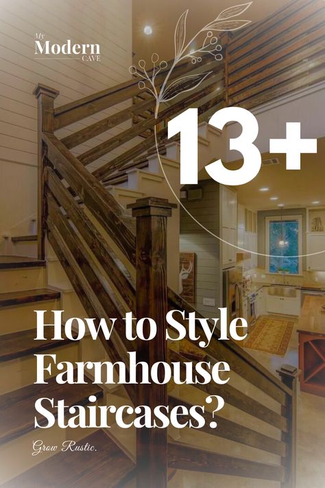 Step up your farmhouse game with these 13 stunning ideas for your staircase! From reclaimed wood to wrought iron railings, these designs will add a touch of rustic charm and warmth to any home. Don't miss out on the chance to transform your staircase into a true farmhouse masterpiece! Rustic Stair Banister Ideas, Rustic Wood Staircase, Rustic Banister Ideas, Banister Ideas Farmhouse, Farmhouse Stairway Railing Ideas, Rustic Stair Railing Ideas Wood, Farmhouse Open Staircase, Wrought Iron Stair Railing Makeover, Farmhouse Loft Railing