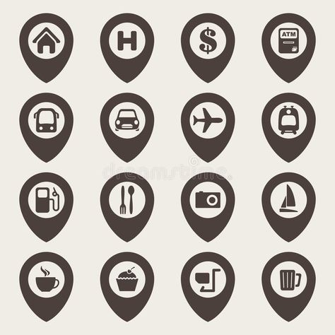 Map Icons Symbols, Map Icon, Pictogram Design, Restaurant Icon, Mark Icon, Map Symbols, Navigation Map, Navigation Design, Map Projects