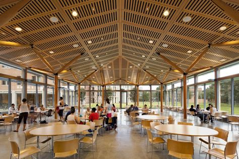 Duncan and McMurtry Colleges / Hopkins Architects with Hanbury Evans Wright Vlattas   Company Prefab Bathroom, University Cafeteria, Hopkins Architects, Best College Dorms, Pomona College, Mess Hall, Roof Beam, Pole Barns, Rice University