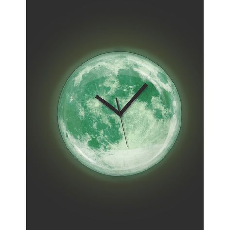 The face is an image mash-up of 65 different actual photographs of the moon. A round domed glass front is a nice detail. The clock face glows for 2 hours after lights are off. Moon Clock, Galaxy Theme, Clock Wall, Tabletop Clocks, Dark Moon, Clock Face, Making Room, A Face, Glow In The Dark