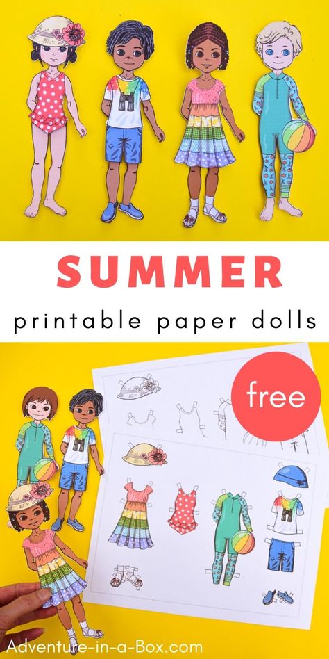 Get these free printable paper dolls ready for summer with a set of light and colourful summer clothes! #summercraft #paperdolls #freeprintables #printyourown #kidscrafts Paper Doll Family Free Printable, Free Paperdoll Printables, Printable Paper Dolls With Clothes, Dress Up Paper Dolls Free Printable, Paper Doll Dress Up Free Printable, Printable Paper Dolls Free Templates, Free Paper Doll Printable Templates, Paperdolls Printable Free Doll Clothes, Paperdolls Printable Free