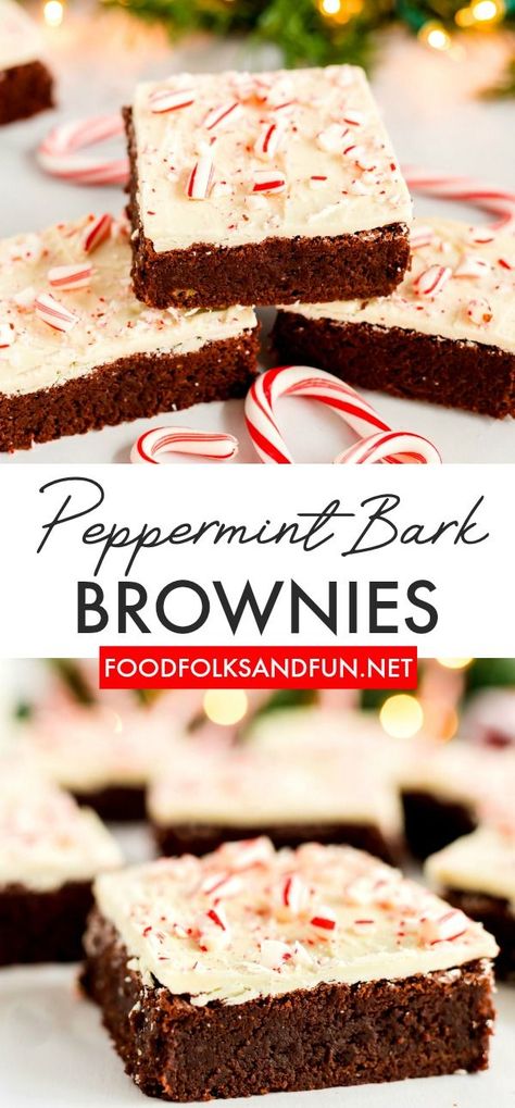 These Peppermint Bark Brownies are a cool and refreshing holiday dessert for your party, potluck, or holiday table. Peppermint Bark Brownies, Desserts Brownies, White Chocolate Peppermint Bark, Peppermint Recipes, Chocolate Peppermint Bark, Delicious Holiday Desserts, Yummy Christmas Treats, White Chocolate Peppermint, Peppermint Extract