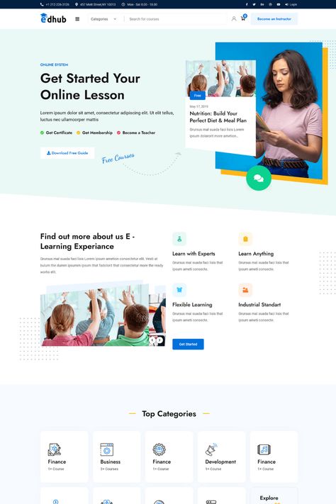 Edhub is a modern and versatile Education WordPress theme designed for educational institutions and online learning platforms. With its range of features, including course creation, student tracking, and online quizzes, Edhub makes it easy to deliver high-quality education online. The theme is fully responsive and customizable, allowing you to create a site that reflects your brand and personality. Teacher Website Design, Kindergarten Website, Website Design Inspiration Layout, Online Learning Platform, User Flow, Online Quizzes, Course Creation, Becoming A Teacher, Quality Education