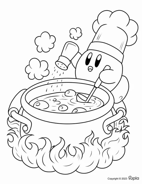 Kirby Cooking a Pot of Soup Coloring Page Kirby Coloring Page, Y2k Coloring Pages Aesthetic, Kawaii Coloring Sheets, Cute Coloring Pages Aesthetic, Y2k Coloring Pages, Amazing Coloring Pages, Hello Kitty Colouring Pages, Coloring Pages Inspirational, Kitty Coloring