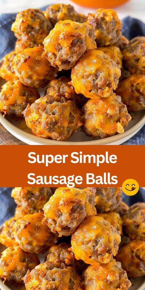 Discover the perfect appetizer with our Super Simple Sausage Balls recipe! Made with just three ingredients - ground sausage, cheddar cheese, and eggs - these savory bites are easy to make and packed with flavor. No Flour Sausage Balls, Sausage Egg And Cheese Balls, Keto Sausage Puffs, Sausage Balls With Flour Easy, Sausage Balls Pancake, Sausage Balls With Pancake Mix Recipe, Simple Sausage Balls, Recipes Using Ground Sausage, Breakfast Sausage Balls