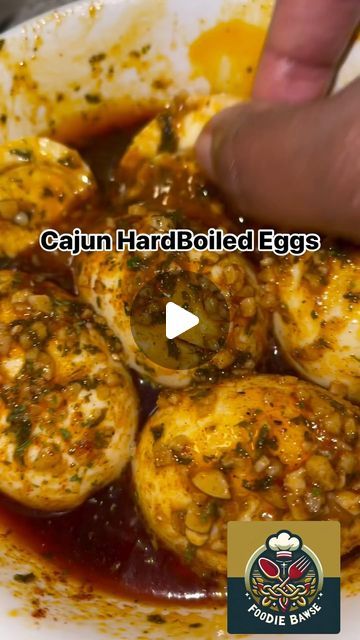 FoodieBawse on Instagram: "Cajun Boiled Eggs Yummy!!! Recipe by @tyraevonne_   #cajunboiledeggs  #goodmorning #sundaymotivation #sundayinspiration #egglover #easyrecipes #quickrecipes #mealideas #dinnerideas #lunchideas #breakfastideas #mealsforkids #brunchideas #brunchmenu #foodpic #foodiealert #recipeoftheday #cookingideas #eathealthy #eatrealfood #eateateat #eatgood #eathealthyfood #sodelicious #amazingfood #boiledeggs #boilegg #iloveeggs #enjoyit #trythis" Seafood Boiled Eggs Recipes, Food With Boiled Eggs, Boiled Egg Boil, Seafood Boiled Eggs, Boiled Eggs Sauce, Cajun Hard Boiled Eggs Recipe, Seafood Egg Boil, Boiled Eggs Recipes Dinner, Crab Boil Eggs