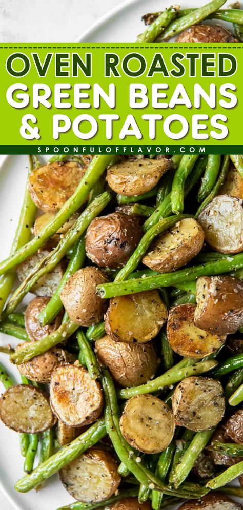 Oven roasted green beans and potatoes are the perfect side dish with any meal! Prep this veggie dish in less than 10 minutes with a few ingredients. Roasted Potato And Green Beans, Roasted Green Veggies, Instant Pot Potatoes And Green Beans, Scalloped Potatoes And Green Beans, What To Make With Fresh Green Beans, Roasted Green Beans And Potatoes Sheet Pan, Grilled Green Beans And Potatoes, Roast Potatoes And Green Beans, Roasted Red Potatoes And Green Beans